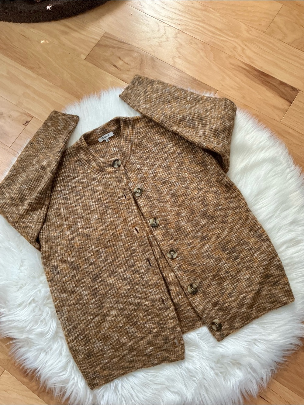 Madewell Brown Marled Space Dyed Winstead Button-Front Chunky Knit. Cardigan